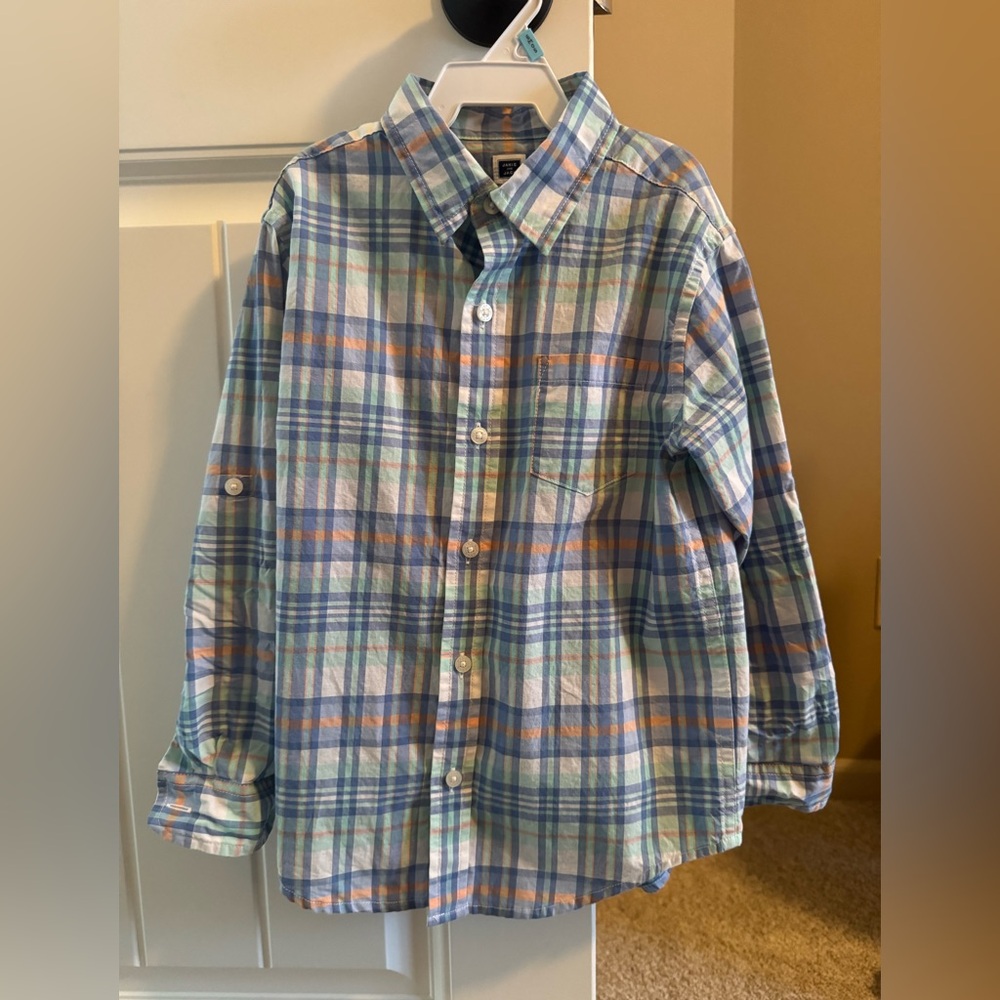 Janie and Jack Blue and Green Plaid Button Down Shirt